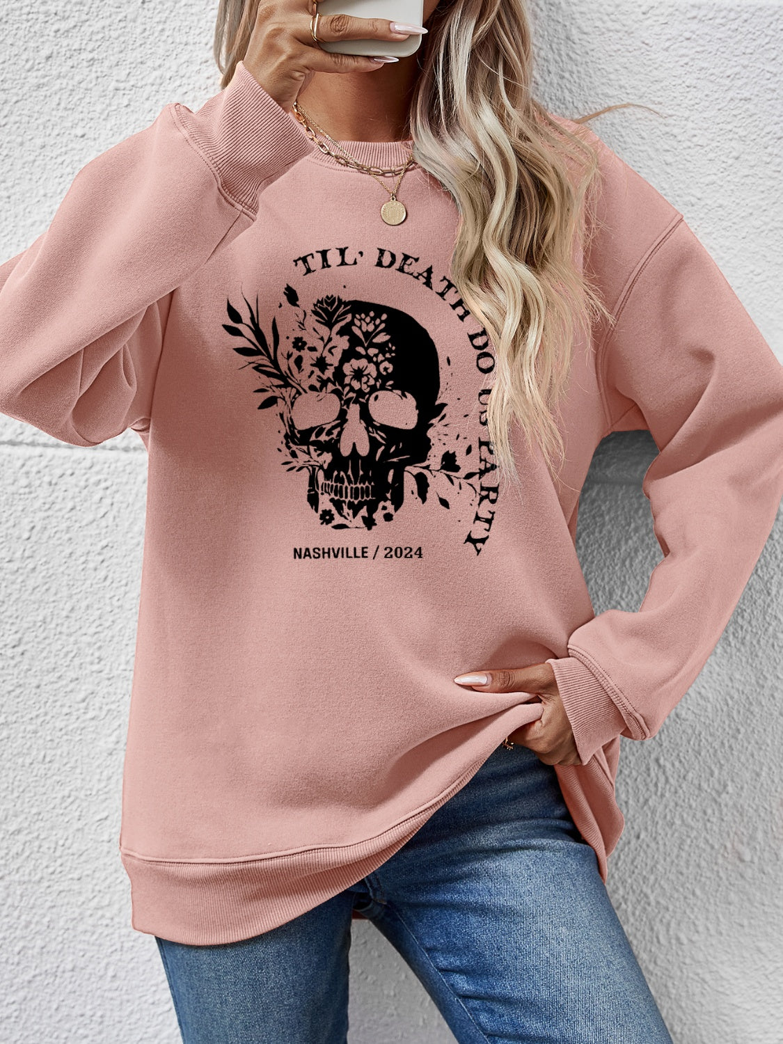 Graphic Round Neck Dropped Shoulder Sweatshirt nicholesgifts