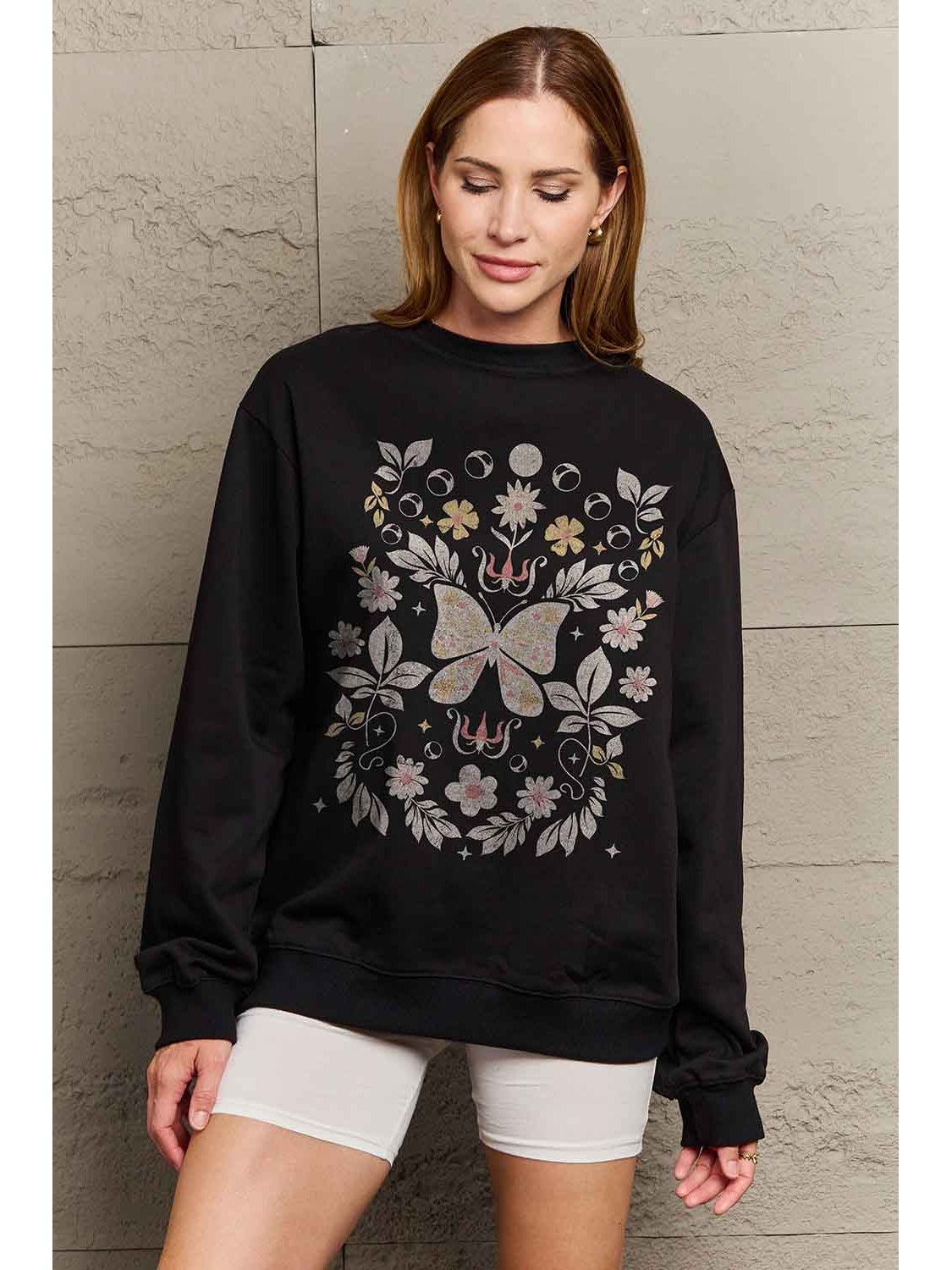 Simply Love Simply Love Full Size Flower and Butterfly Graphic Sweatshirt nicholesgifts