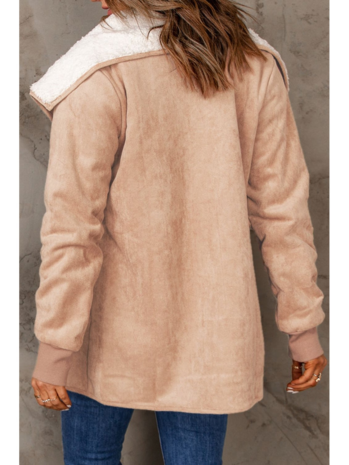 Open Front Long Sleeve Sherpa Jacket with Pockets nicholesgifts