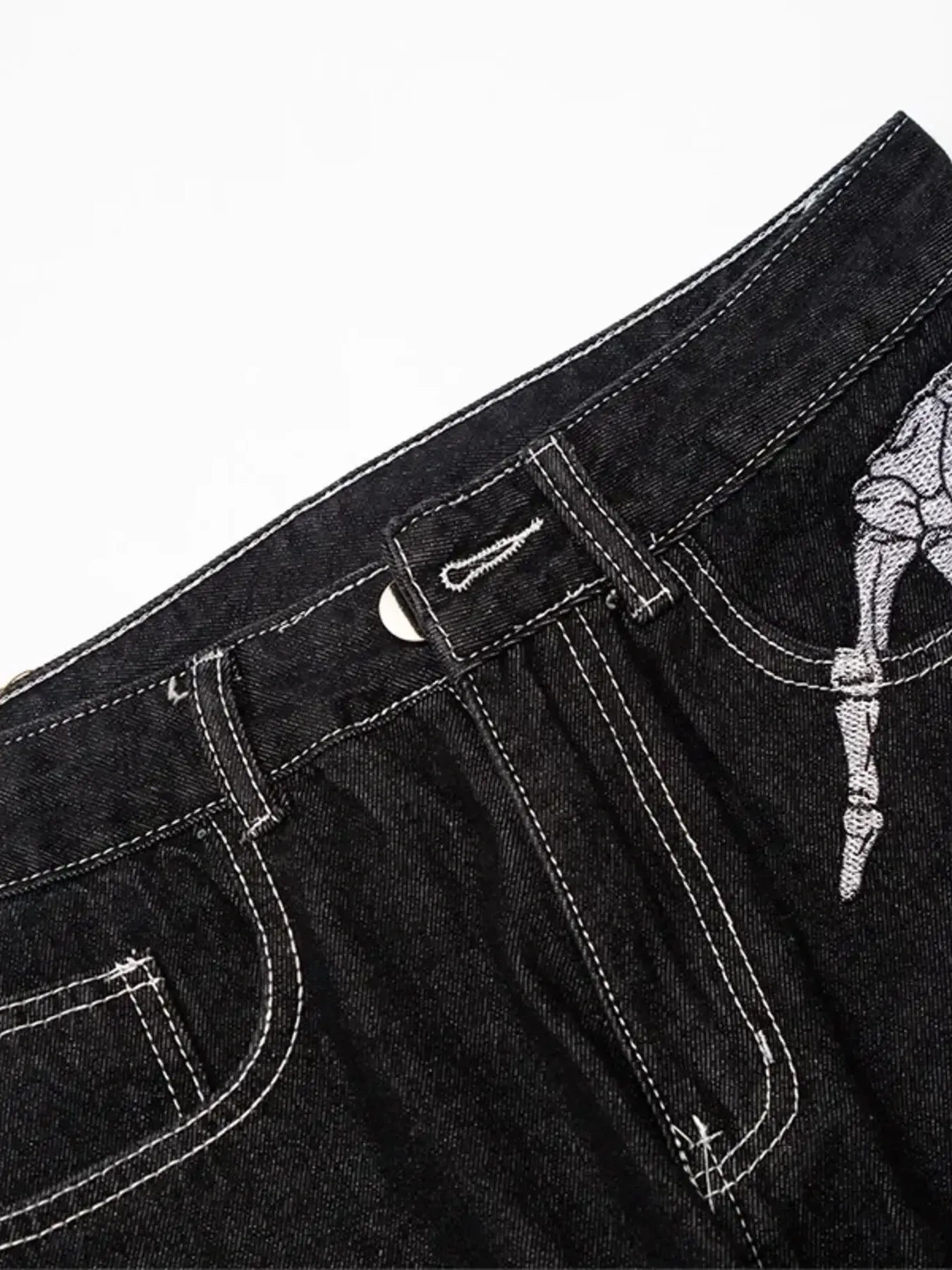 Men's Skeleton Embroidered Straight Leg Jeans Trendsi