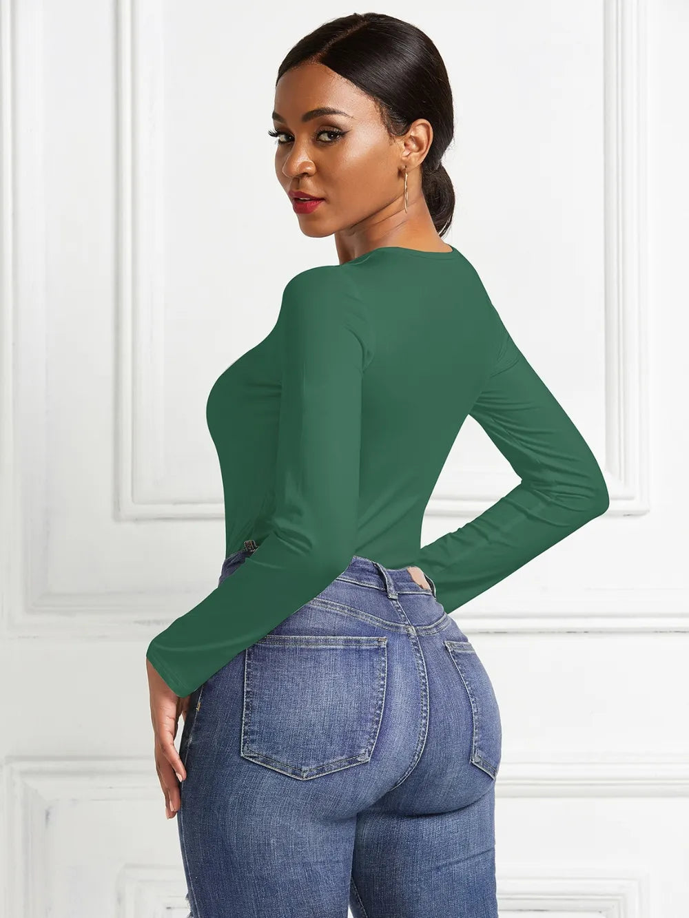 Round Neck Long Sleeve Bodysuit nicholesgifts
