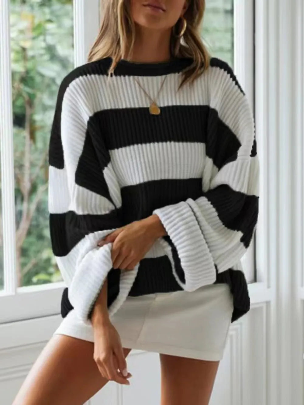 Round Neck Long Sleeve Sweater Trendsi