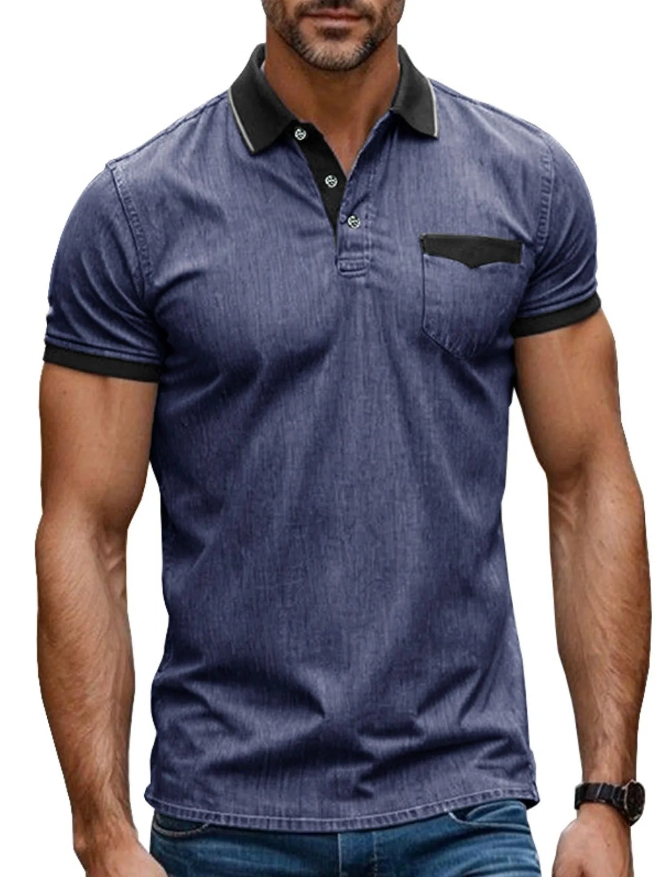 Men's Contrast Collar Pocket Polo Shirt NicholesGifts