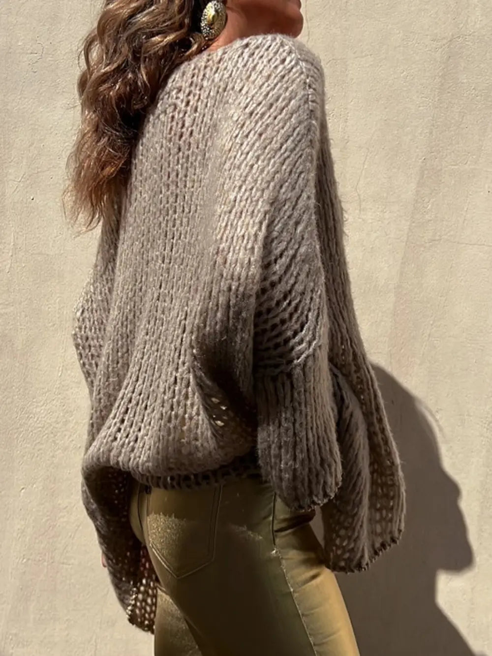 Contrast V-Neck Long Sleeve Sweater Trendsi