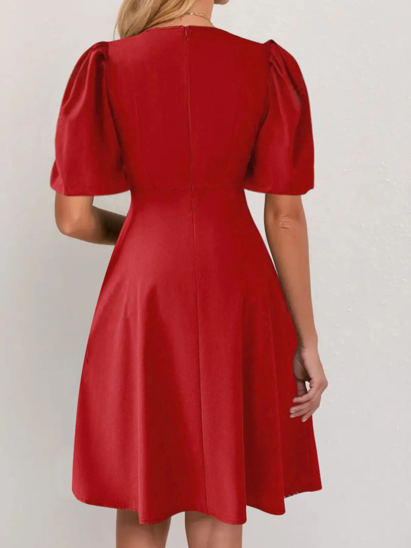 Round Neck Puff Sleeve A-Line Dress NicholesGifts