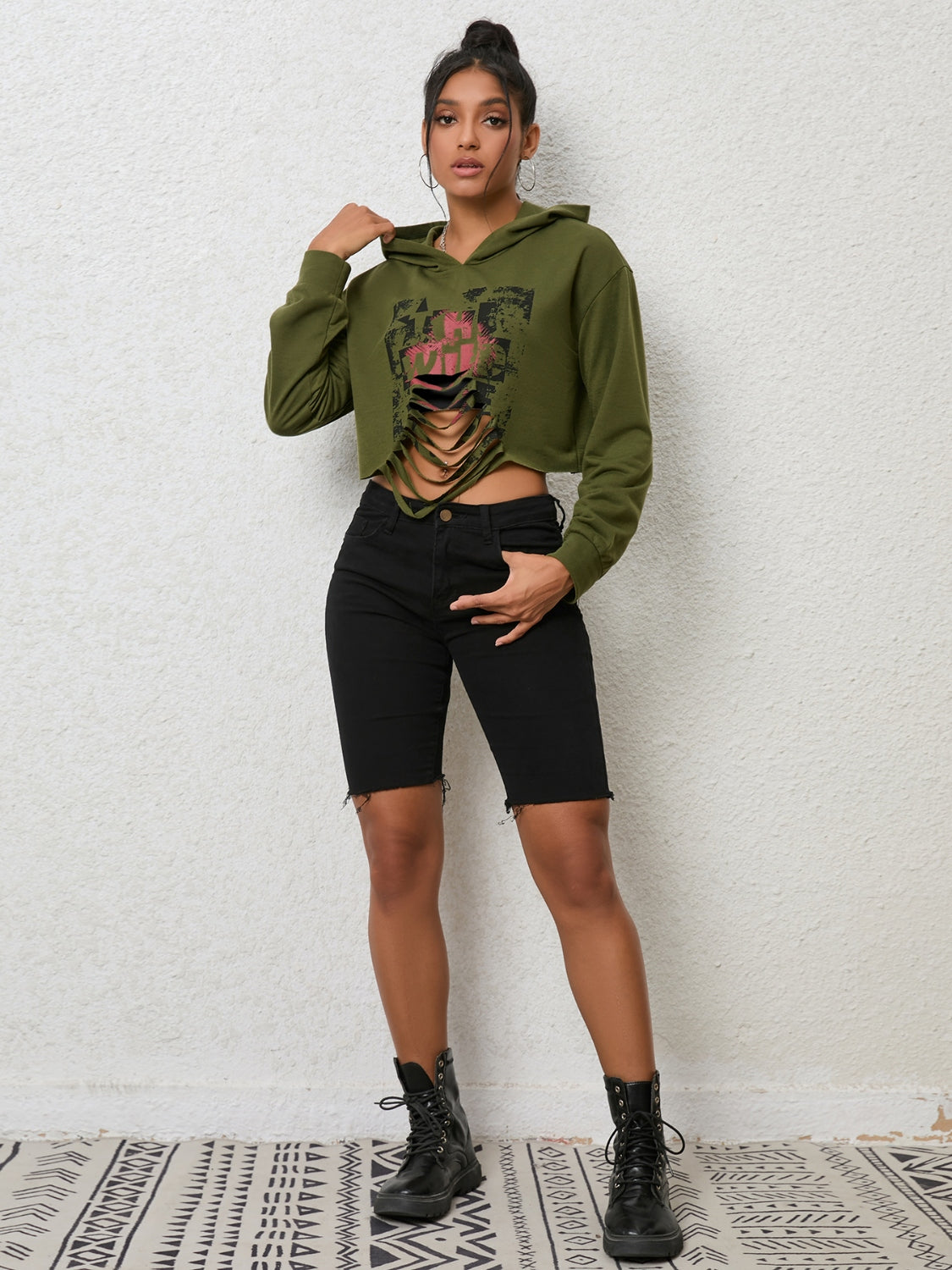 NicholesGifts Women Cutout Long Sleeve Hoodie NicholesGifts