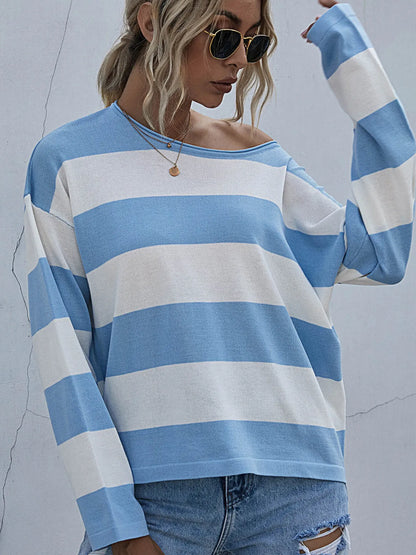 Striped Casual Long Sleeve Knit Top nicholesgifts