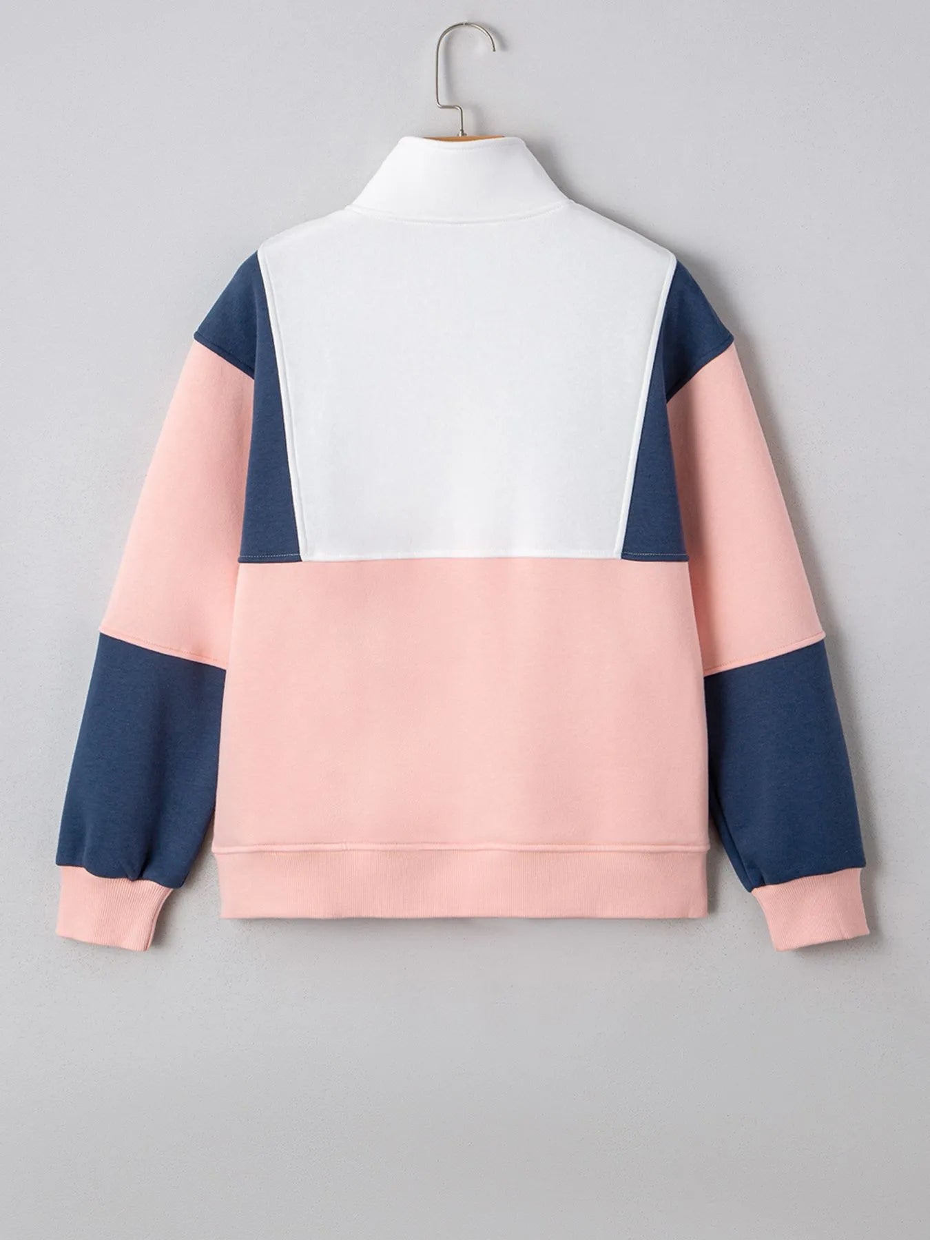 Colorblock Patchwork Half Button Baggy Sweatshirt