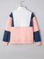 Women Color block Patchwork Half Button Baggy Sweatshirt nicholesgifts