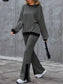 Contrast Round Neck Long Sleeve Top and Bootcut Pants Set nicholesgifts