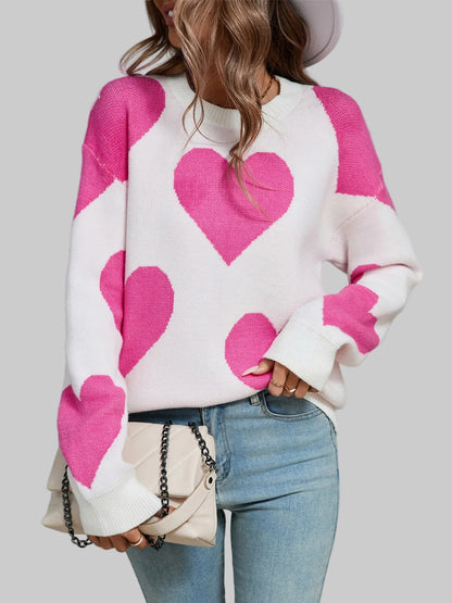 Women Angel Wings Contrast Heart Dropped Shoulder Long Sleeve Sweater nicholesgifts