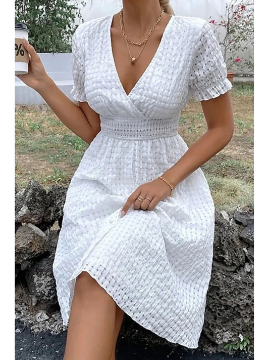 Textured Surplice Short Sleeve Dress NicholesGifts