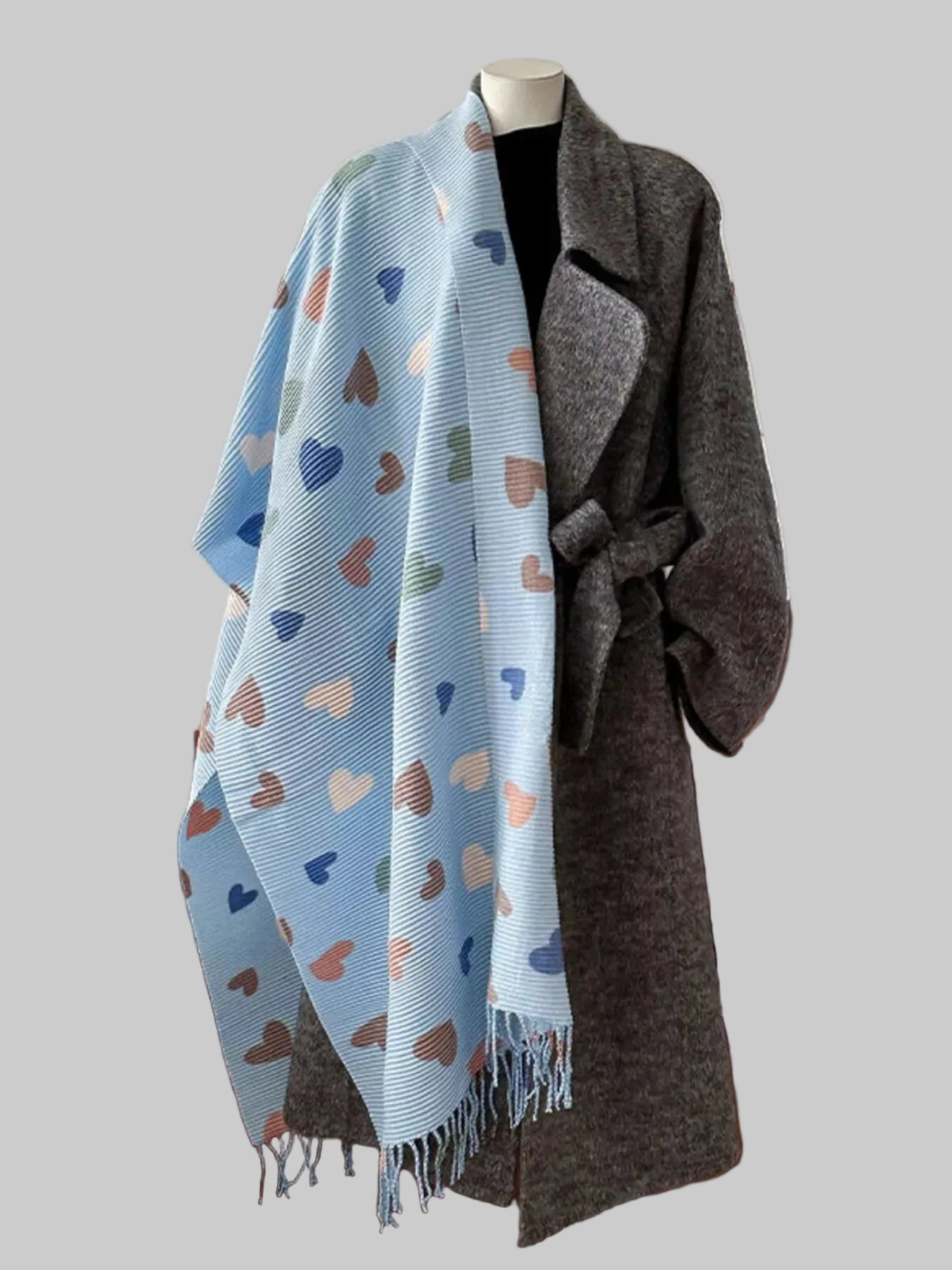 Women Heart Patterned Tassel Scarf Valentine's Day Gift For Her nicholesgifts