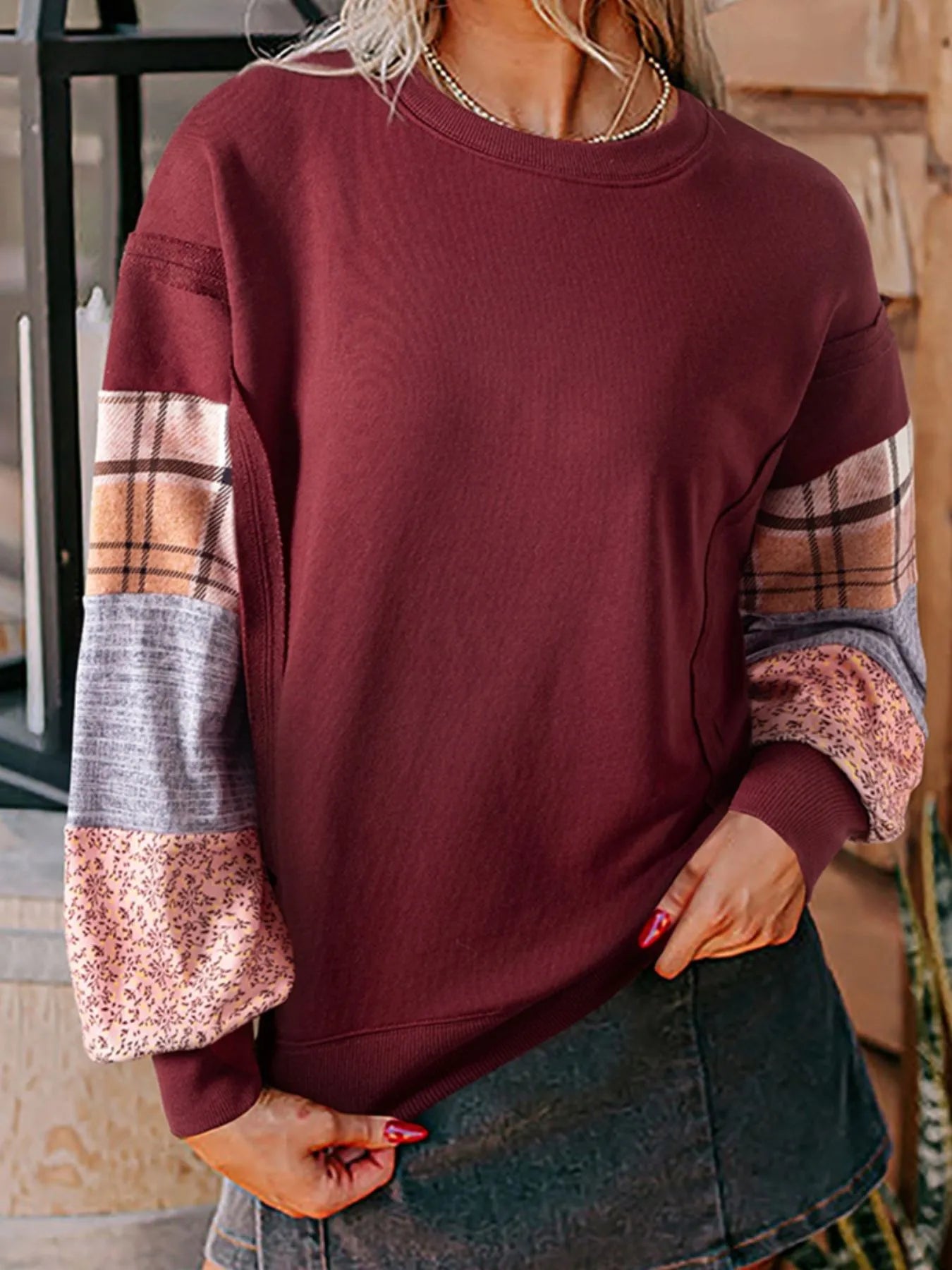 Multi-Pattern Long Sleeve Sweatshirt