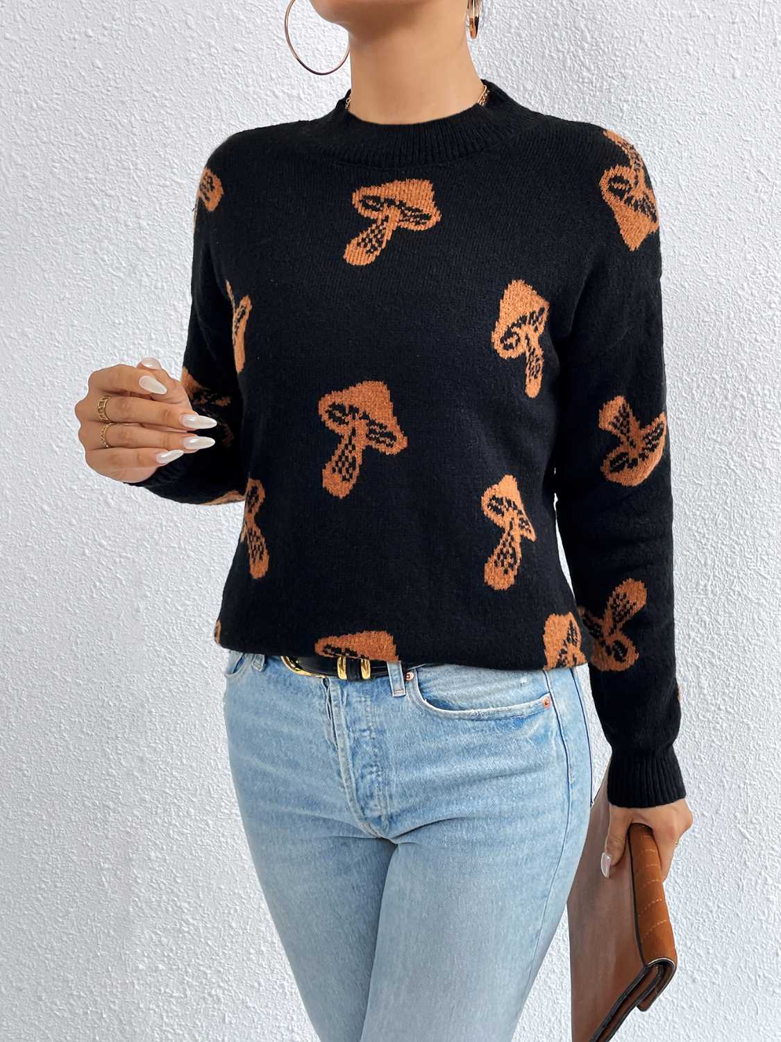 Patterned Drop Shoulder Sweater Trendsi