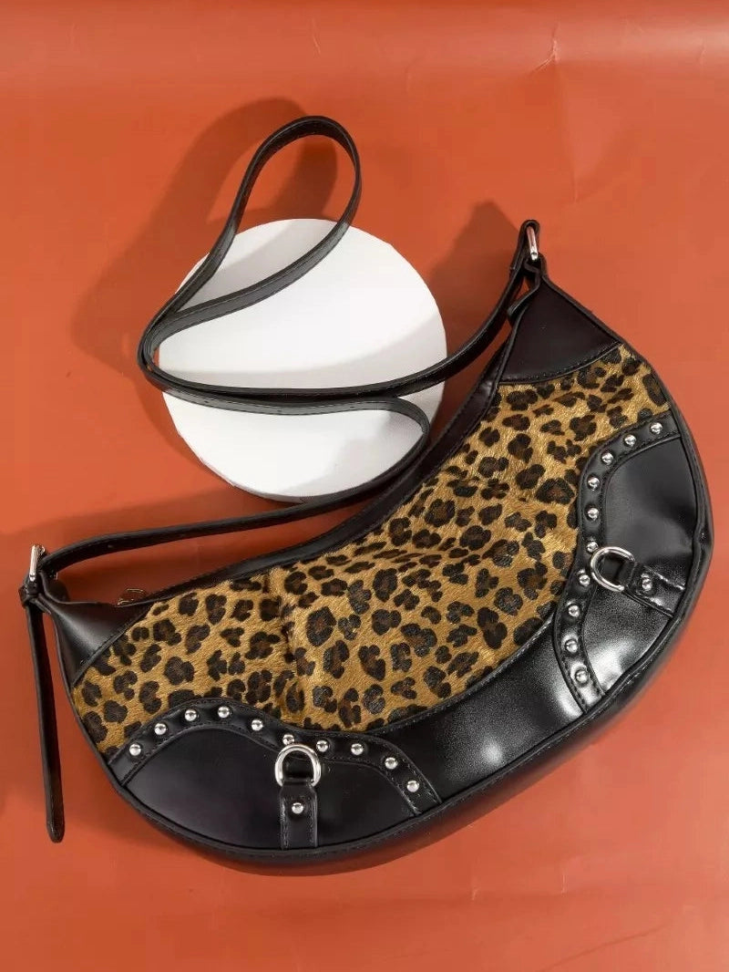 Fame Leopard Print Half Moon Shoulder Bag nicholesgifts