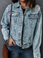Full Size Pearl Detail Button Up Long Sleeve Denim Jacket Plus Size nicholesgifts