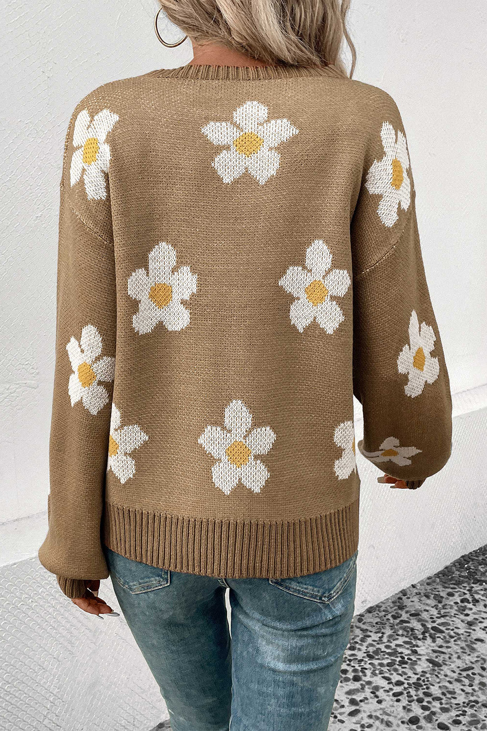 Perfee Floral Dropped Shoulder Sweater Trendsi