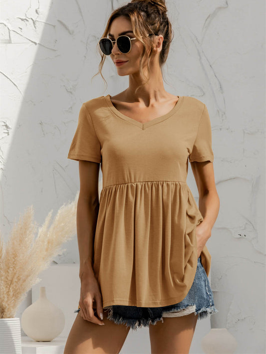 V-Neck Short Sleeve Babydoll Top NicholesGifts
