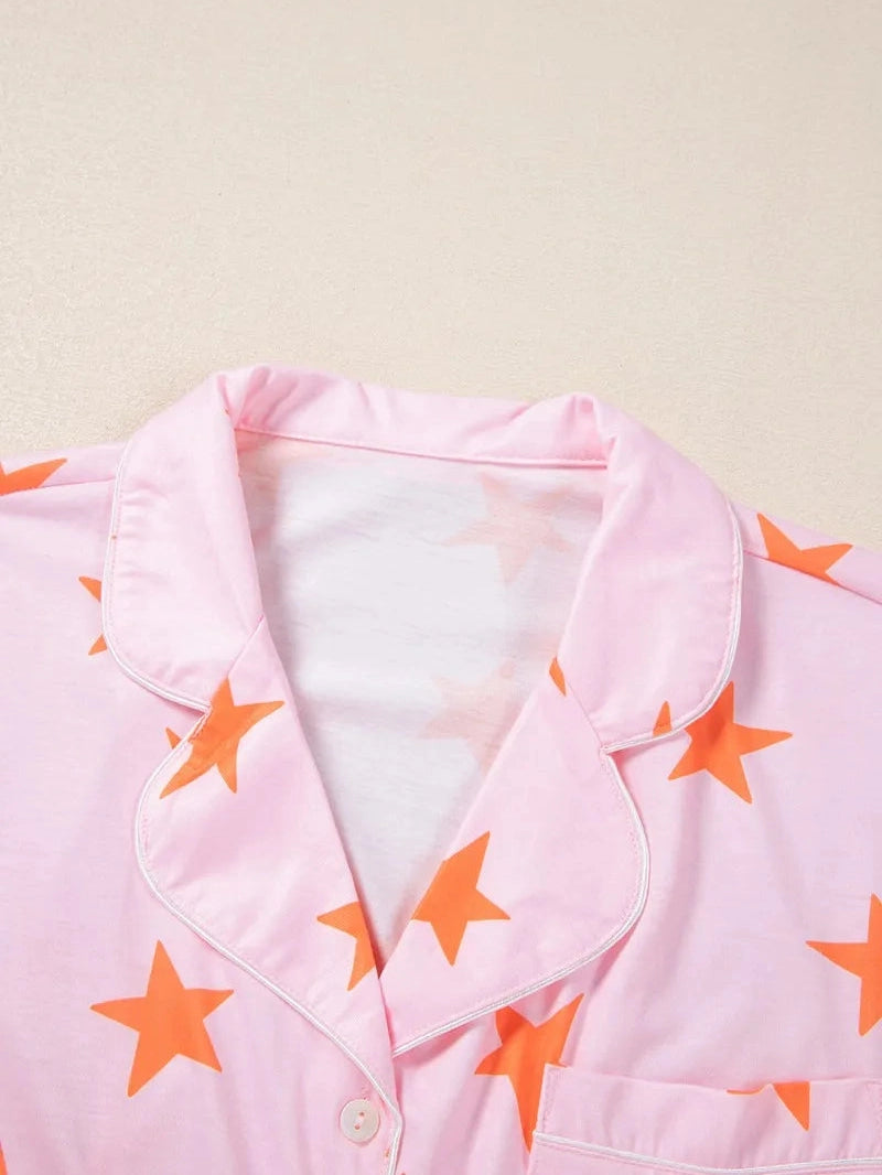 Star Print Short Sleeve Shirt and Shorts Set nicholesgifts