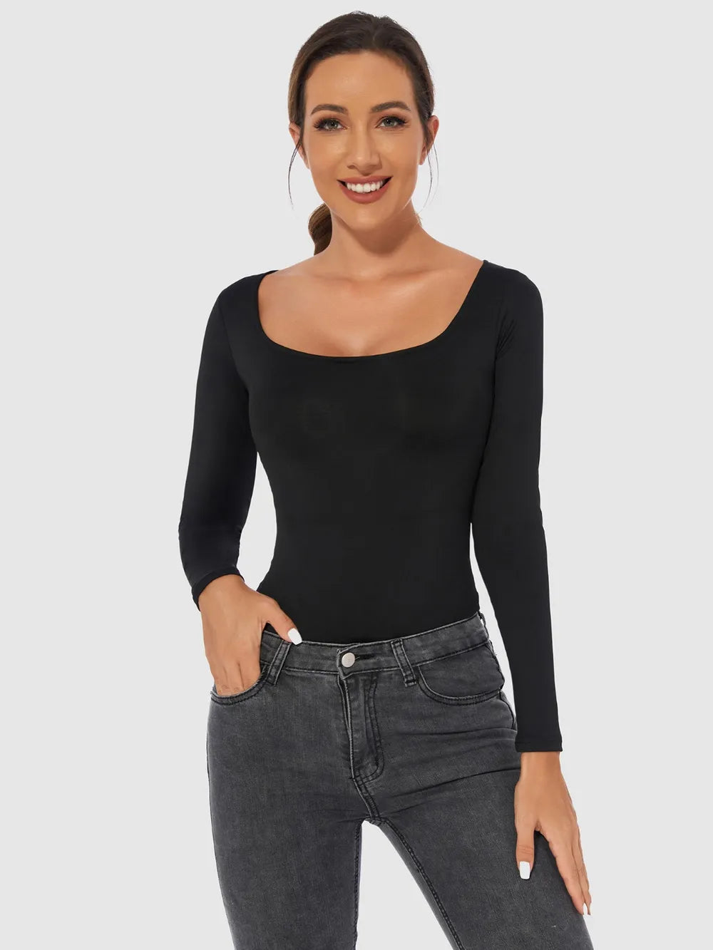 Full Size Scoop Neck Long Sleeve Bodysuit nicholesgifts