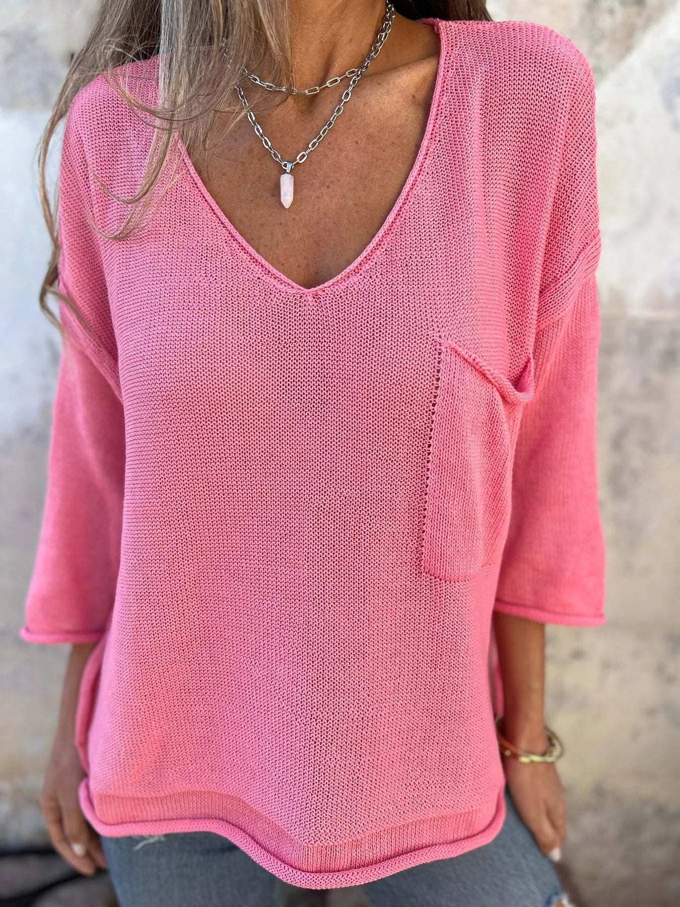 Full Size Casual V-Neck Knit Sweater Plus Size Trendsi