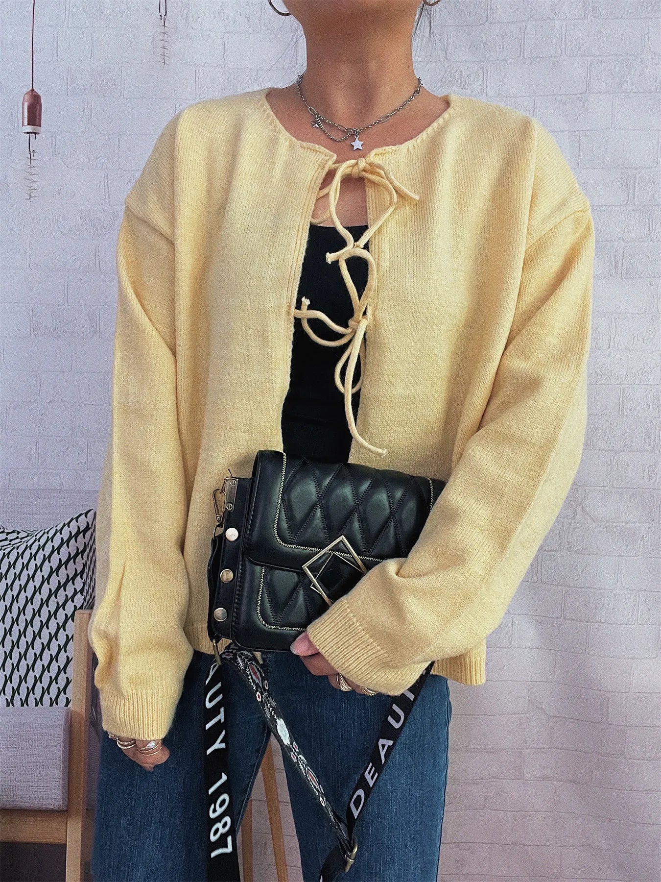 Tie Front Drop Shoulder Cardigan Trendsi