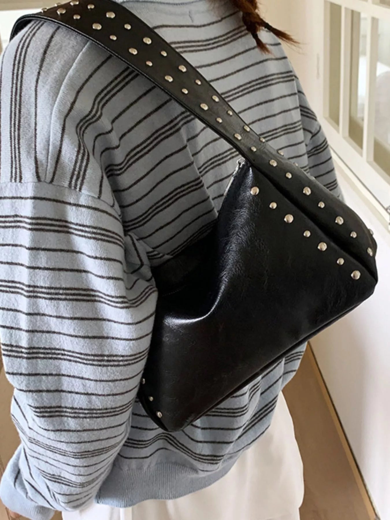 Studded Accent Shoulder Bag nicholesgifts