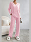 Ribbed V-Neck Top and Pants Lounge Set nicholesgifts