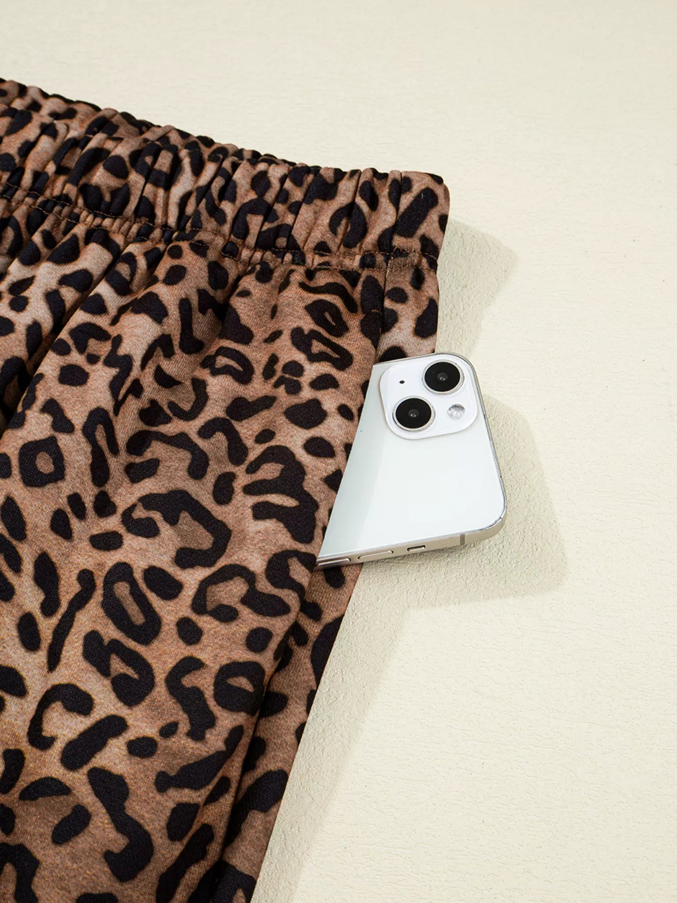 Leopard Print Contrast Trim Long Sleeve Top and Pants Set nicholesgifts