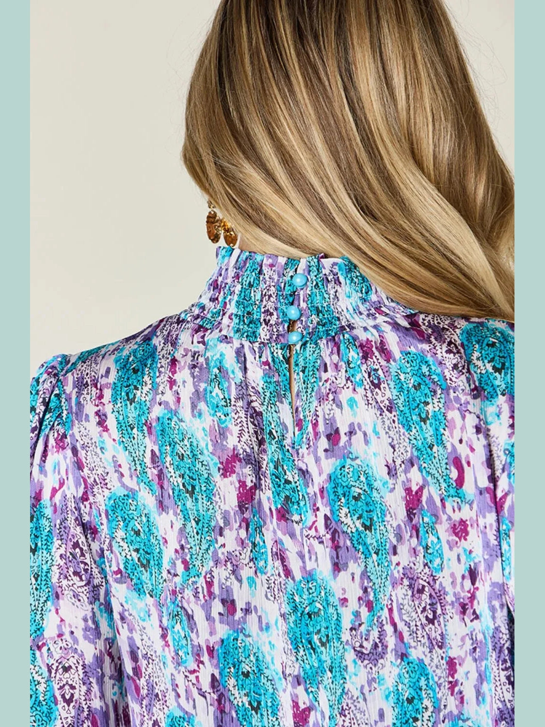 Double Take Full Size Printed Smocked Long Sleeve Blouse nicholesgifts