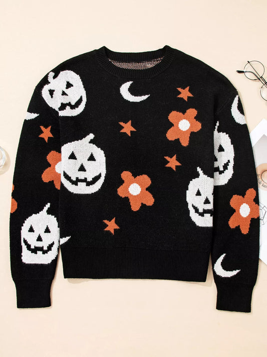 Women Spirit Of Halloween Gothic Pattern Long Sleeve Sweater nicholesgifts