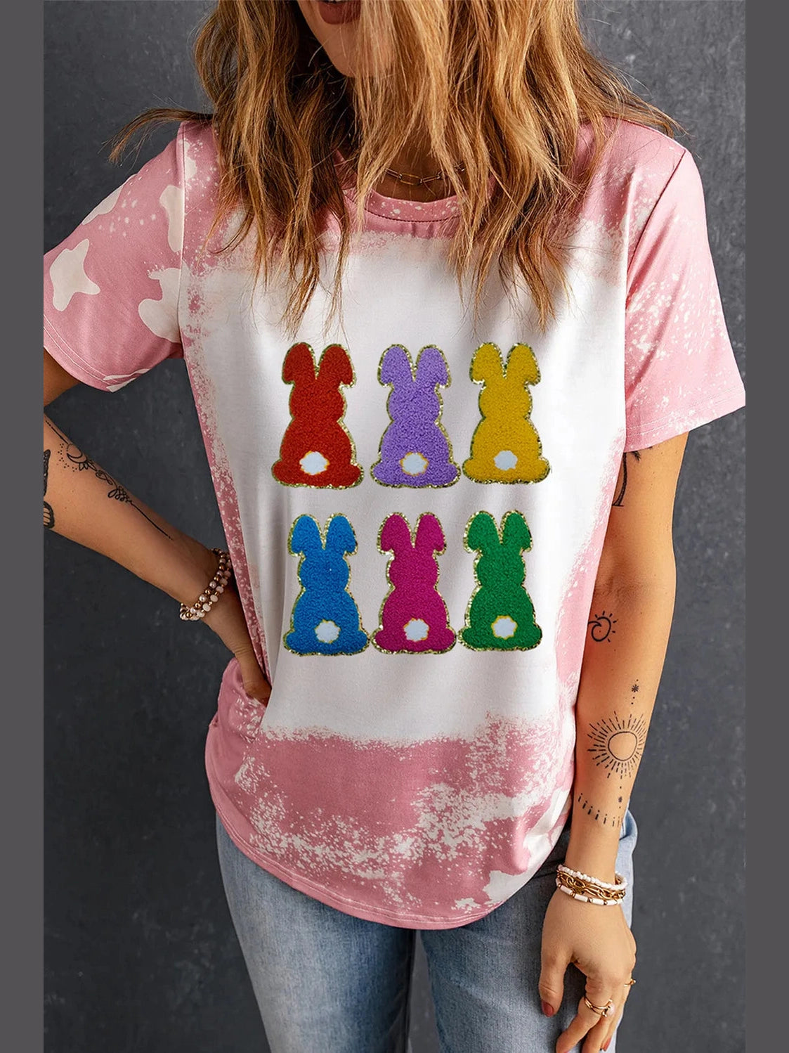 Rabbit Round Neck Short Sleeve T-Shirt Trendsi