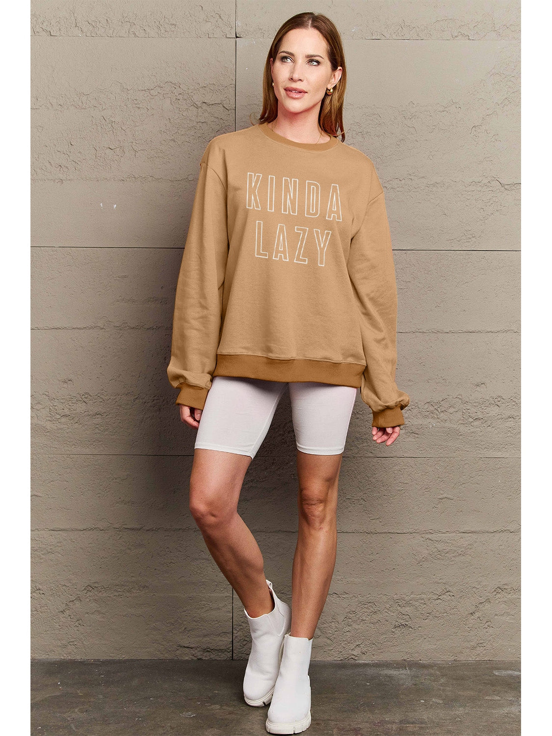 Women Simply Love Full Size Kinda Lazy Round Neck Sweatshirt nicholesgifts