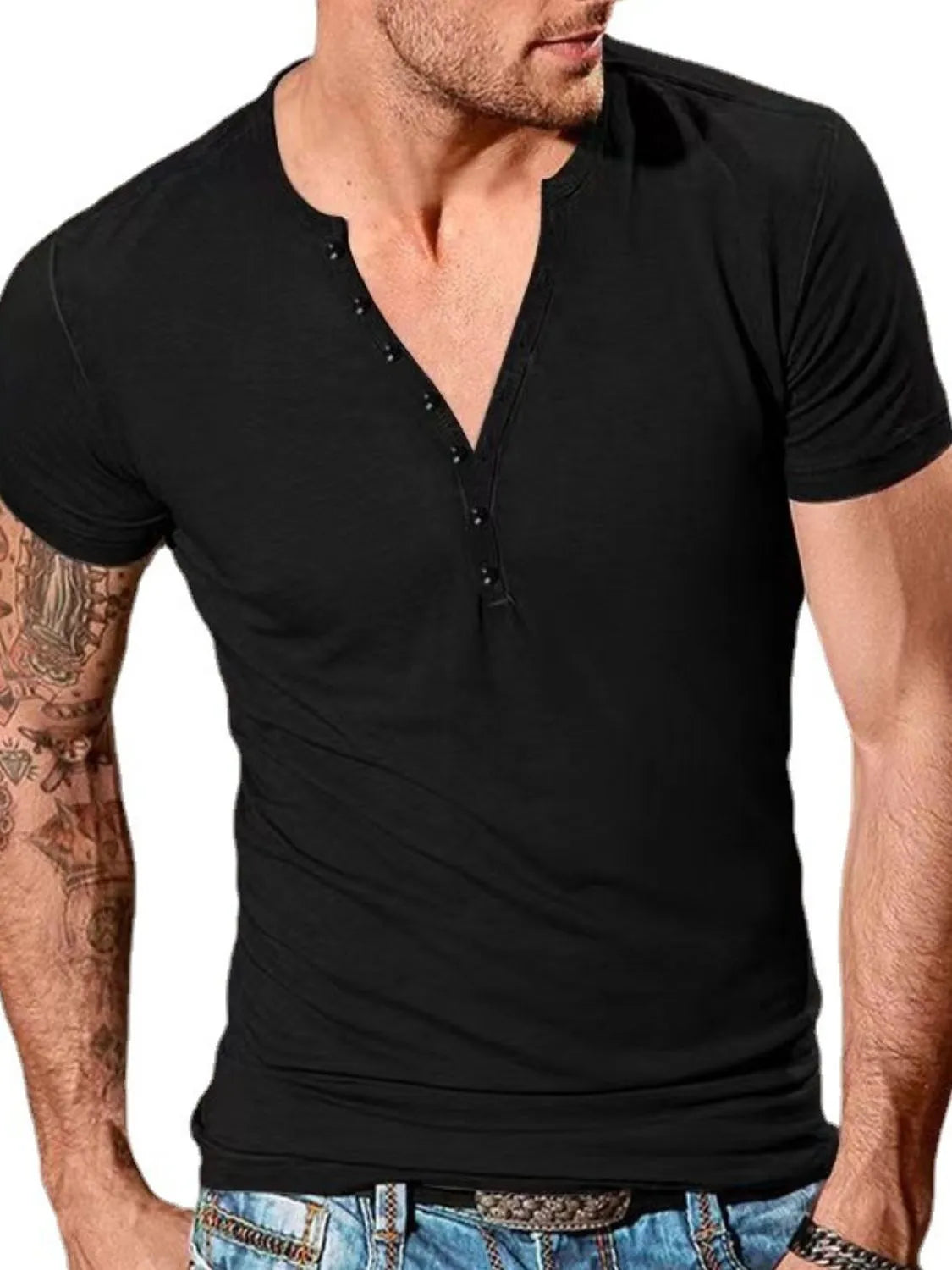 Men's Full Size Button Detail Short Sleeve Top Plus Size NicholesGifts