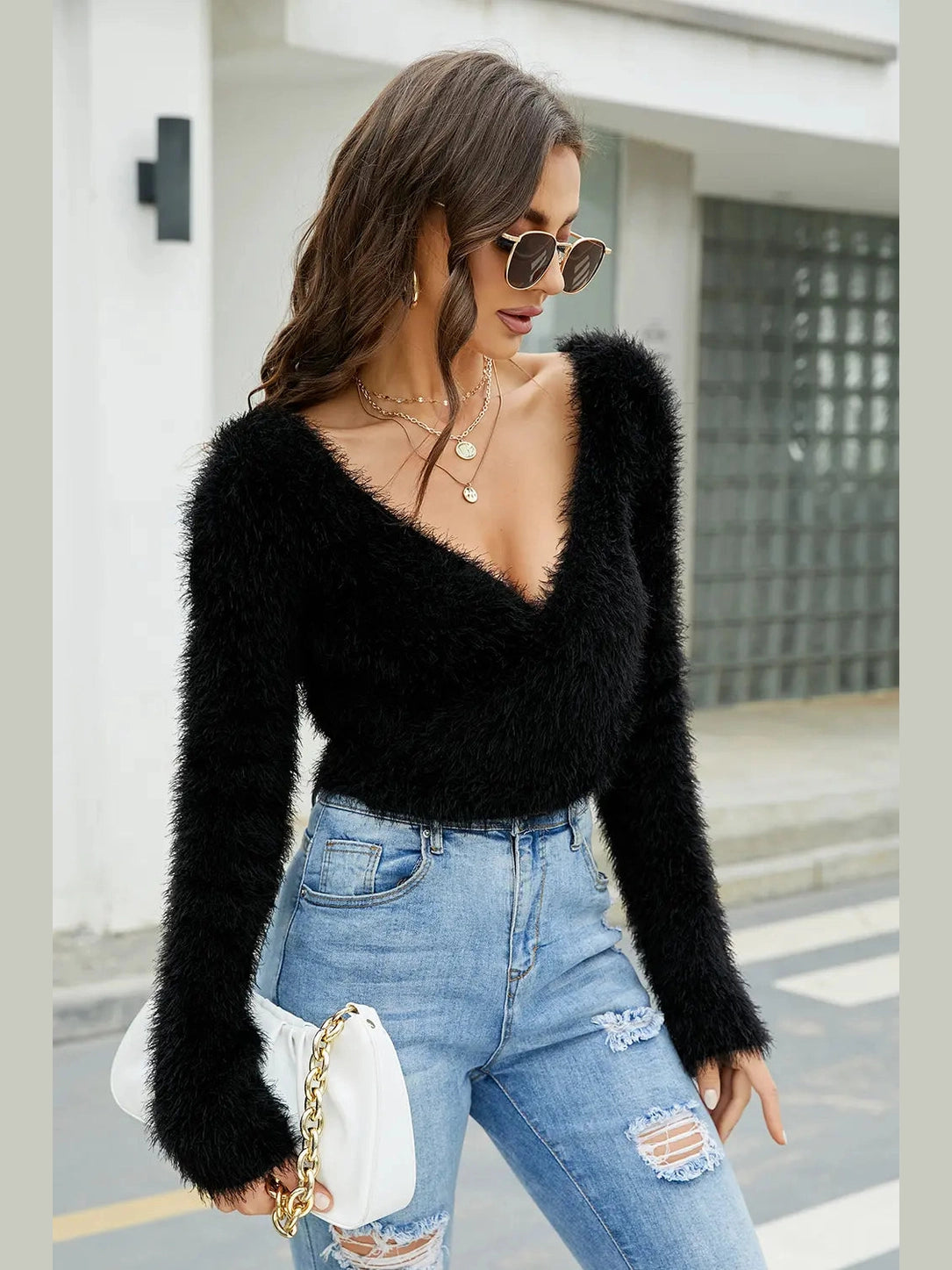 Surplice Long Sleeve Cropped Sweater Trendsi