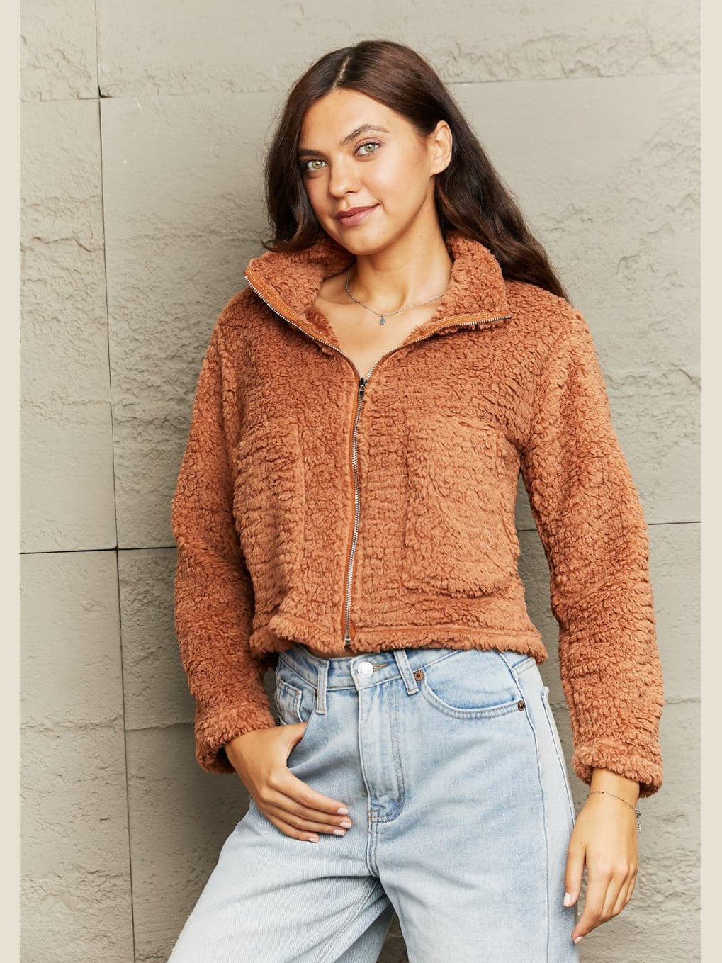 Zip-Up Collared Teddy Jacket nicholesgifts
