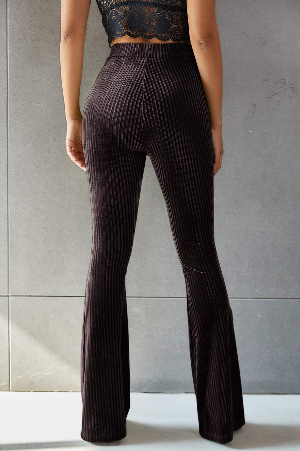 Women Ribbed High Waist Flare Pants nicholesgifts