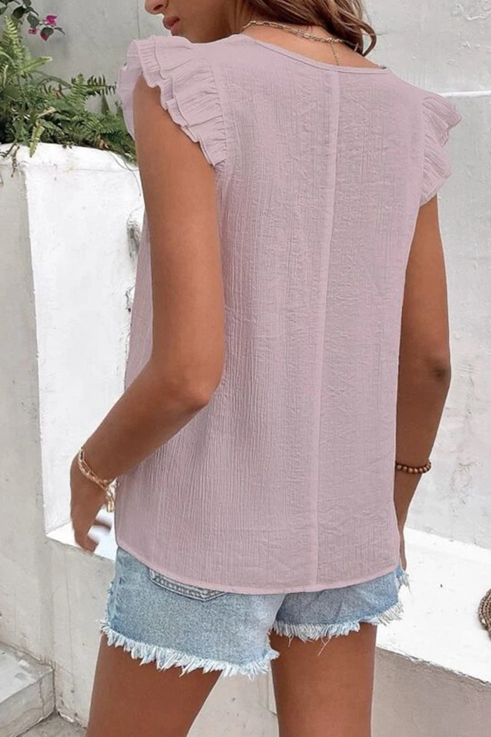 Full Size Ruffled V-Neck Cap Sleeve Blouse nicholesgifts