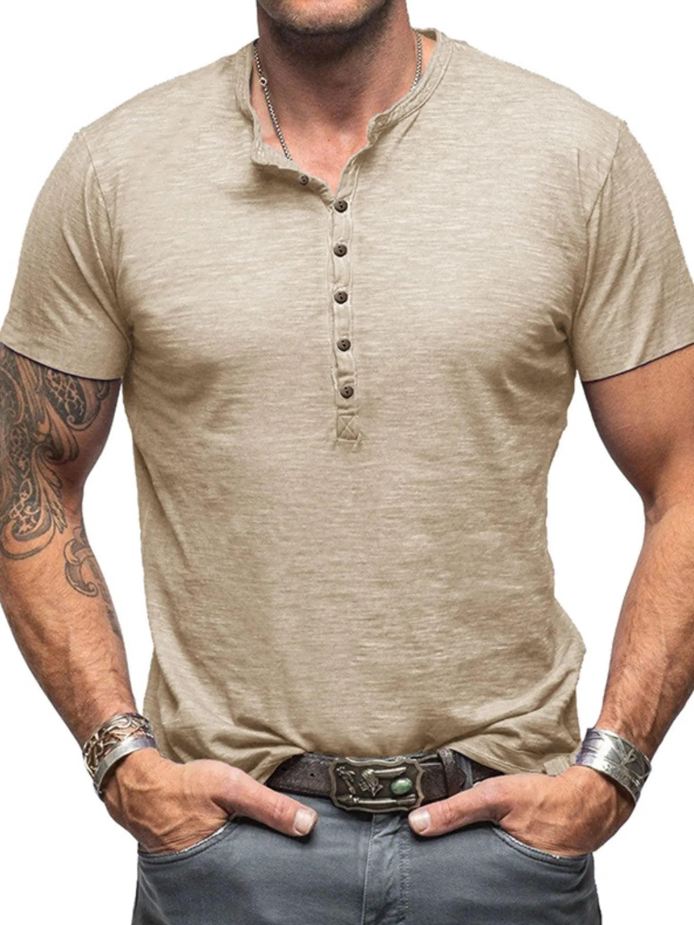 Men's Casual Henley Short Sleeve Button Top NicholesGifts