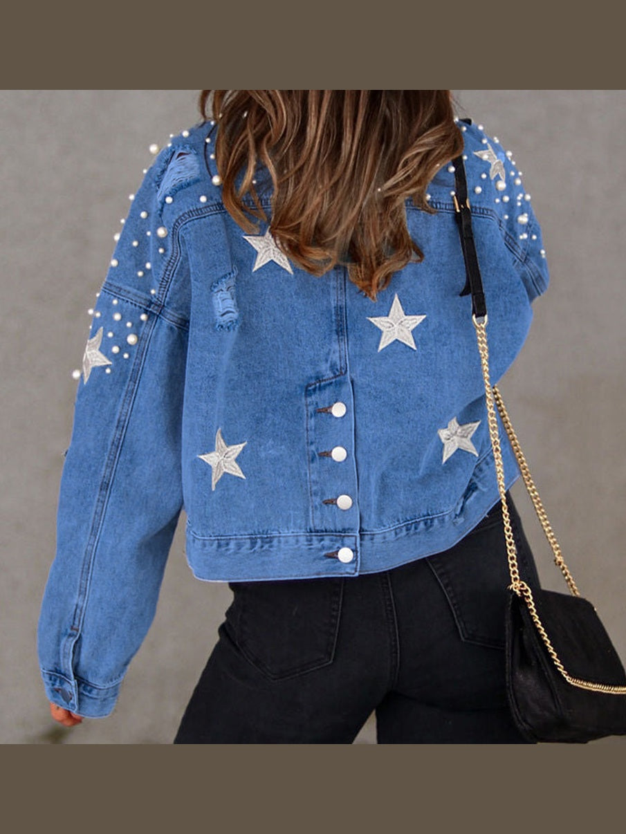 Bead Detail Denim Jacket nicholesgifts