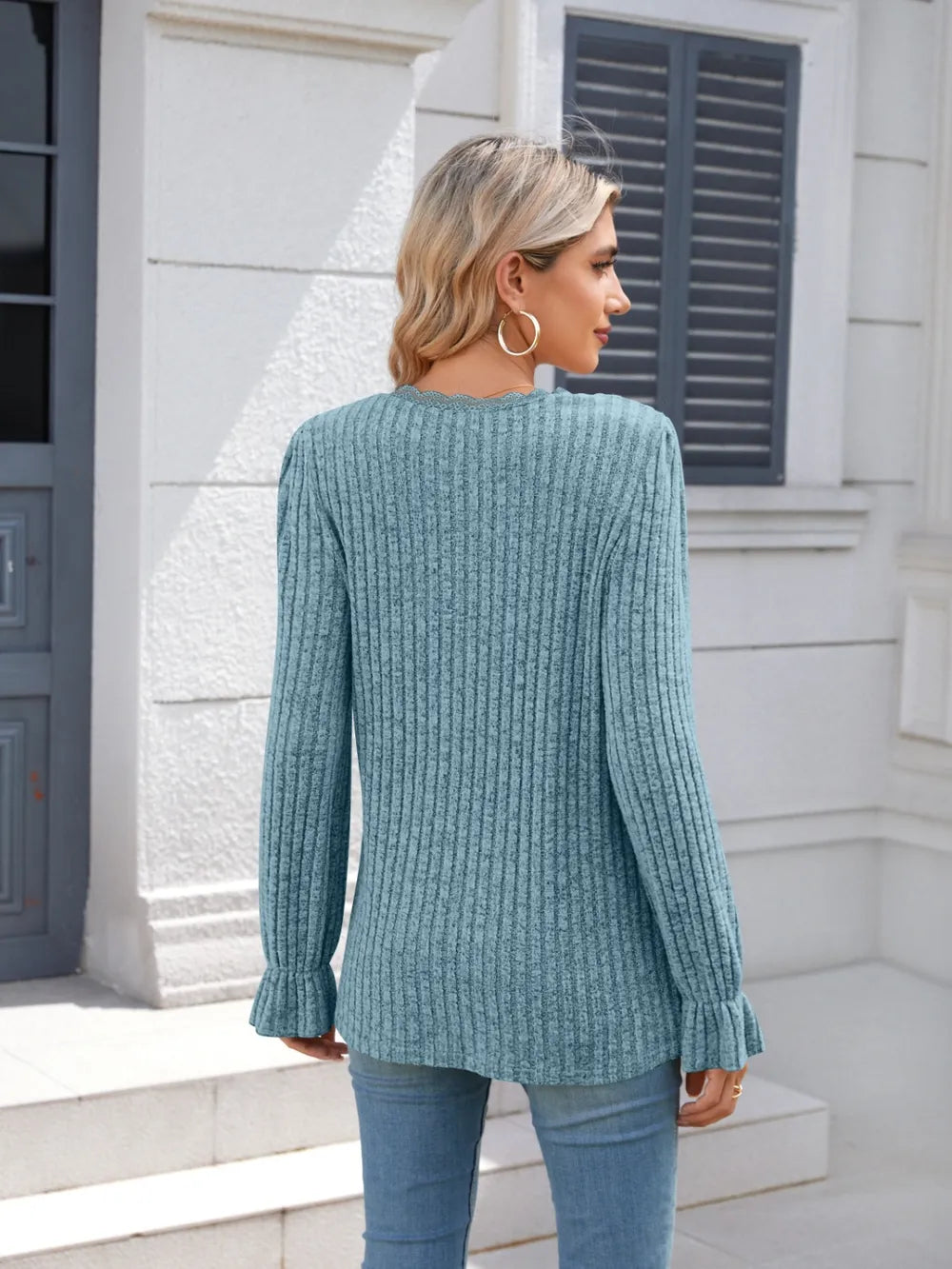 Lace Detail V-Neck Long Sleeve T-Shirt NicholesGifts