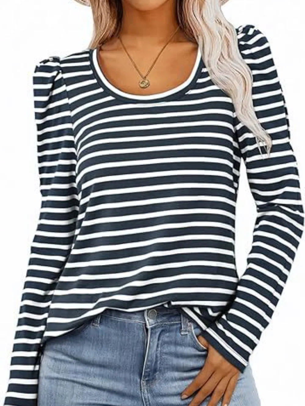 Striped Round Neck Long Sleeve T-Shirt NicholesGifts