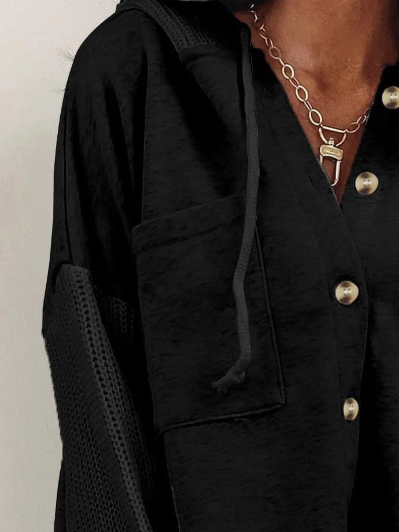 Drawstring Button Front Hoodie Trendsi