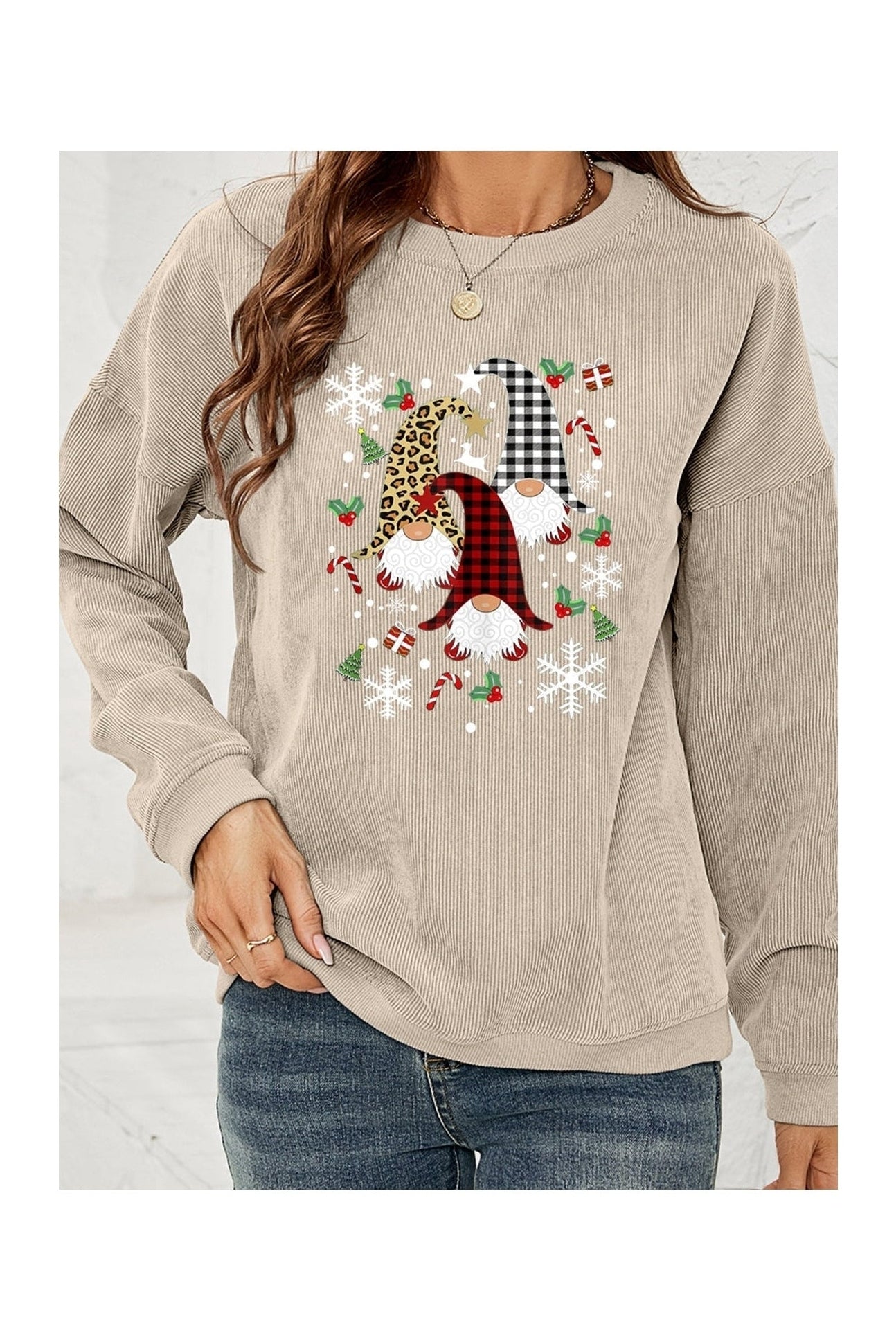 Faceless Gnome Graphic Drop Shoulder Sweatshirt nicholesgifts