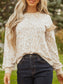 Leopard Ruffle Detail Ribbed Trim Round Neck Sweatshirt nicholesgifts