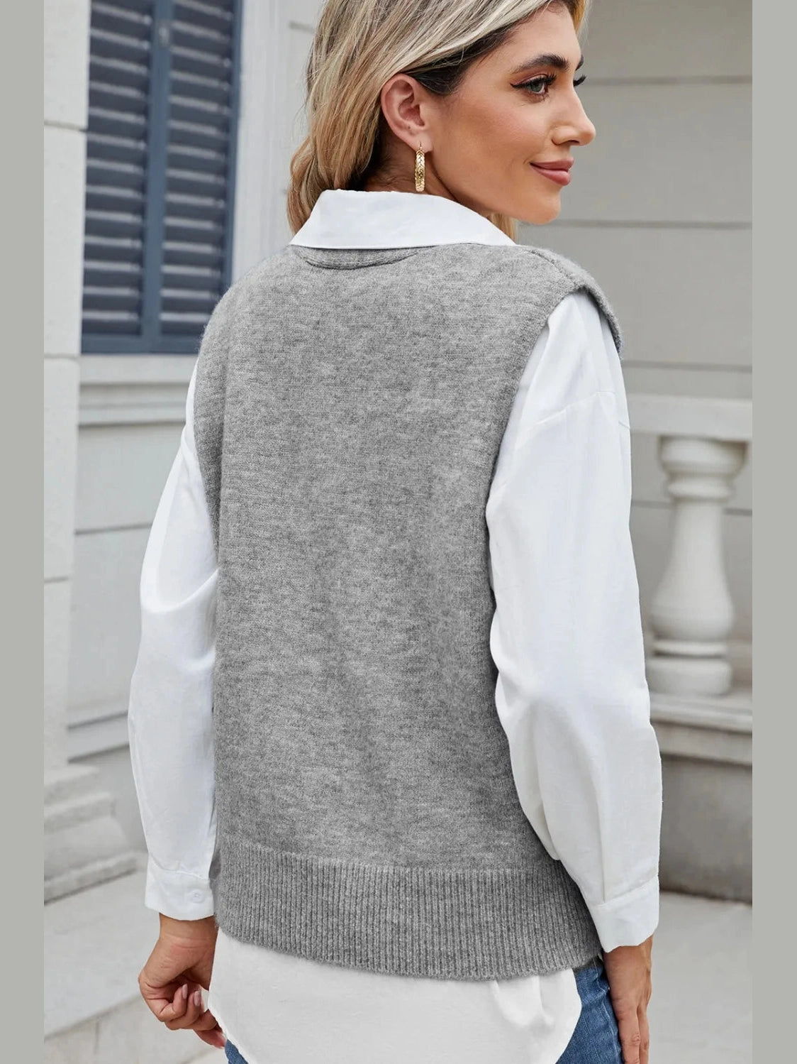 Button Down V-Neck Sweater Vest nicholesgifts