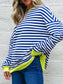 Women Striped Contrast Ribbed Trim Drop Shoulder Sweatshirt nicholesgifts