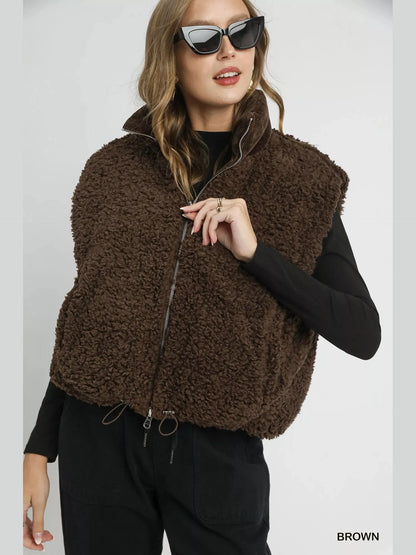 Umgee Sherpa-Lined Zip Vest with Drawstring Hem nicholesgifts