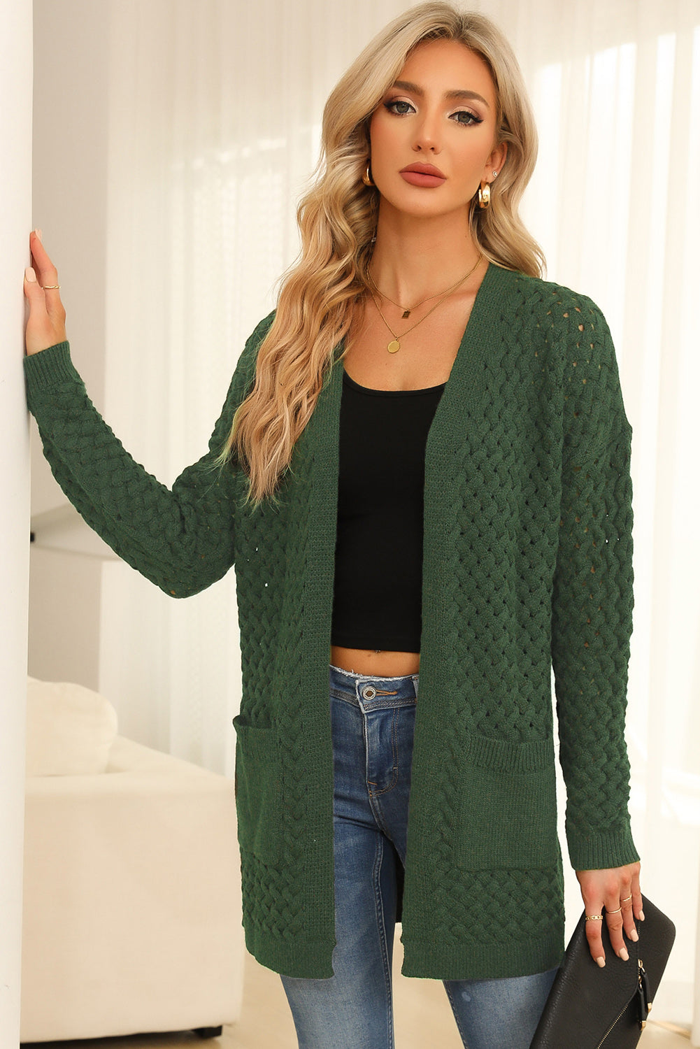 Open Front Dropped Shoulder Cardigan with Pockets nicholesgifts